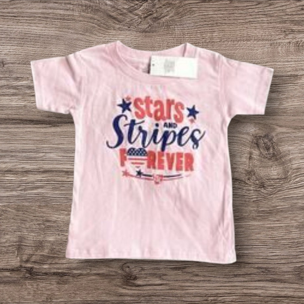 Tractor Supply Co TSC Stars and Stripes Pink T-shirt Size 3T NWT